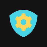 Icon Flat Color Shield Gear setting. Fill color style. vector