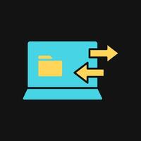 Icon Flat Color laptop transfering file. Fill color style. vector