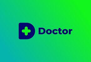Logo D with symbol medical plus, template for hospital and healthcare. vector