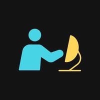 Icon Flat Color Employee working on computer. Fill color style. vector