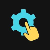 Icon Flat Color hand clicking setting gear. Fill color style. vector