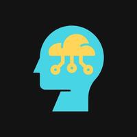 Icon Flat Color cloud server brain head. Fill color style. vector