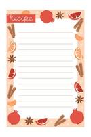 Blank recipe card decorated with winter fruits and spices vector