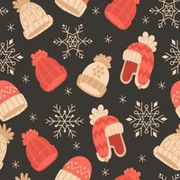 Seamless pattern with winter Christmas hats and snowflakes vector