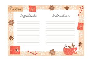 Blank recipe card for Christmas cookies with gingerbread and a spiced cocoa illustration vector