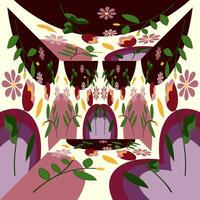 Point out any unique or interesting elements in the artwork such as the way the flowers seem to overlap and create depth vector