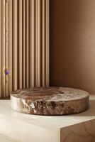 An elegant marble podium with a brown surface, perfect for high-end product displays and presentations. The luxurious background enhances the sophisticated look photo