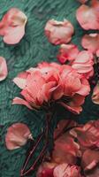 A bunch of pink flowers on a green surface photo