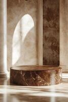 An elegant marble podium with a brown surface, perfect for high-end product displays and presentations. The luxurious background enhances the sophisticated look photo