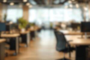 Blurred background of modern workplace with lots of greenery and natural light. Interior shots of offices photo