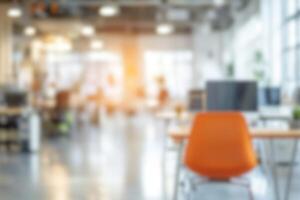 Blurred background of modern workplace with lots of greenery and natural light. Interior shots of offices photo