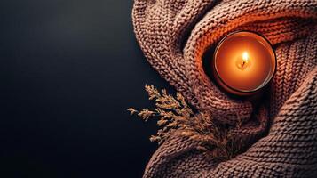 A cozy Black Friday background for e-commerce advertising, featuring warm tones, soft textures, and a dark backdrop with ample copy space for product placement and text photo