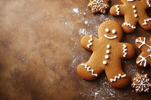 A festive image of gingerbread cookies on a decorative background, perfect for product placement and text overlay photo