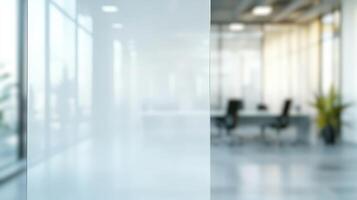 Blurred background of modern workplace with lots of greenery and natural light. Interior shots of offices photo