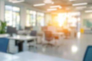 Blurred background of modern workplace with lots of greenery and natural light. Interior shots of offices photo