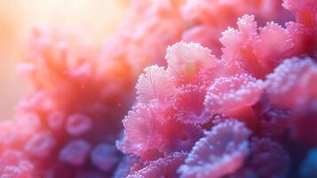 A close up of pink coral with sunlight shining through photo