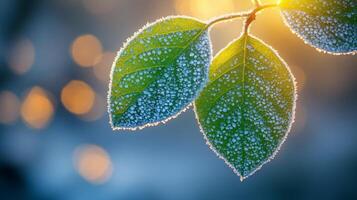 Foggy leaves on a tree in the morning light photo
