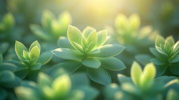 Green plants with sunlight shining through them photo