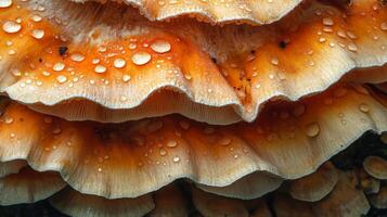 A close up of a mushroom with water droplets on it photo