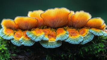 A close up of a mushroom with orange and white flowers photo