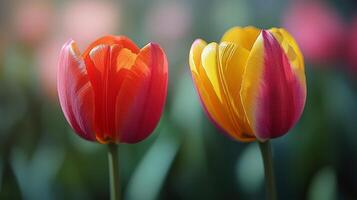 Two tulips are standing side by side photo