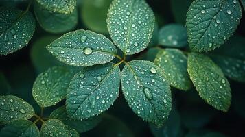 Green leaves with water droplets on them photo