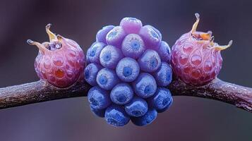 A close up of a purple berry on a branch photo