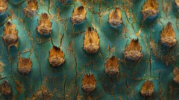 Close up of a tree trunk with many holes photo