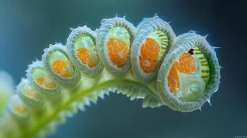 A close up of a plant with orange and green leaves photo