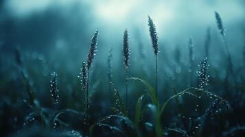 A field of grass with water droplets on it photo