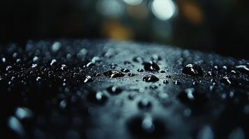 Water drops on a black surface photo