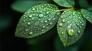 Green leaves with water droplets photo