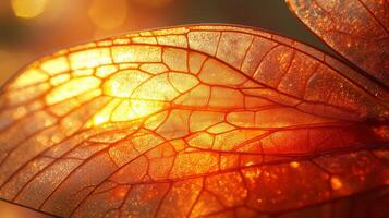 A close up of a leaf with the sun shining through it photo