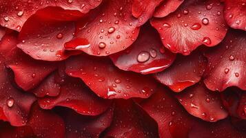 A close up of red rose petals with water droplets photo