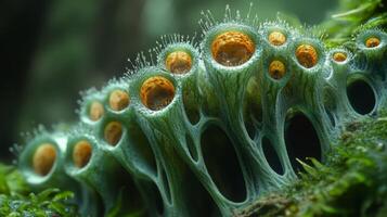 A close up of a mossy plant with many holes photo