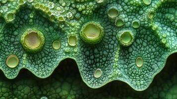 A close up of a green plant with water droplets photo