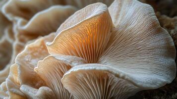 A close up of a mushroom with a yellow light photo
