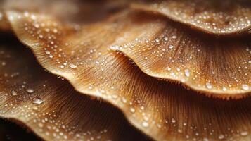 A close up of a mushroom with water droplets on it photo