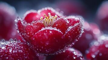 A close up of a red flower covered in water droplets photo
