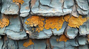 A close up of a tree with yellow and blue paint photo