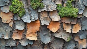 A close up of a tree trunk with moss on it photo
