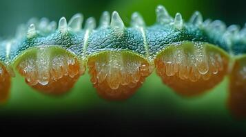 A close up of a plant with water droplets on it photo
