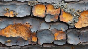 A close up of a burnt wood with orange and yellow paint photo