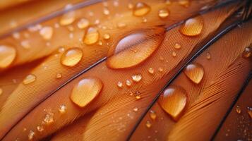 Water droplets on the feathers of an orange bird photo