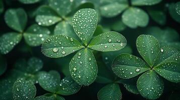 Four leaf clover with water droplets on leaves photo
