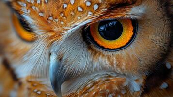 An owl with bright orange eyes photo
