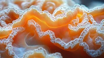 An orange and white coral with white dots photo