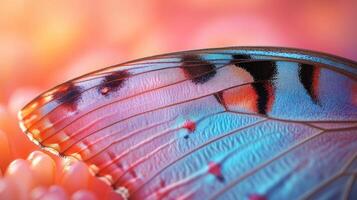 A close up of a butterfly with blue and red wings photo