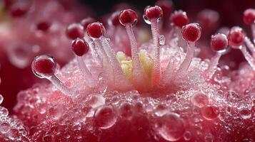 A close up of a pink flower with water droplets photo