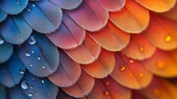 A close up of a colorful parrot's feathers photo